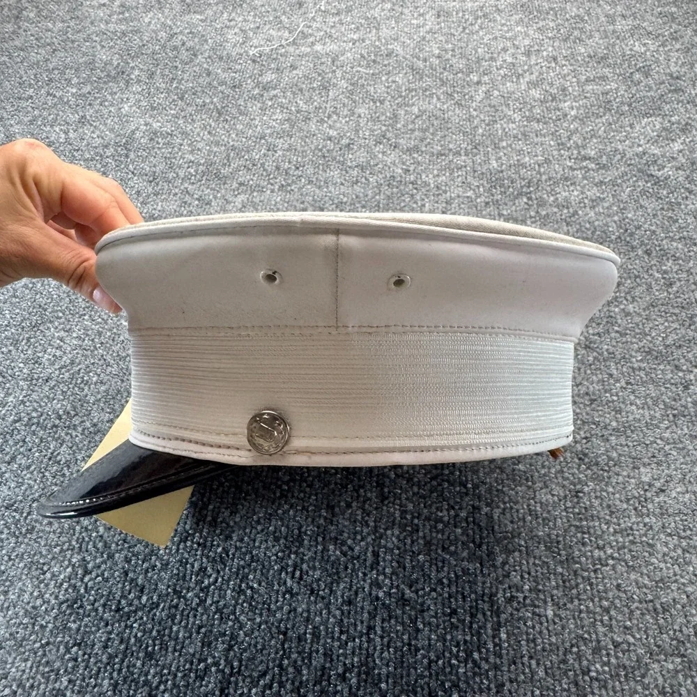 Vintage Fire Department Officer Dress Hat Cap White Bell Crown Black Visor 7 1/4